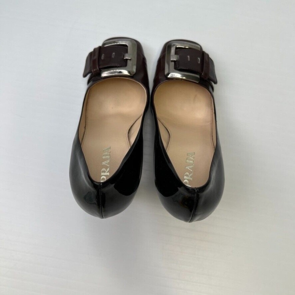 Prada Pump Women 7.5 Leather Patent Italy Buckle Square Heel Shiny Ombre Core Go - Picture 6 of 14